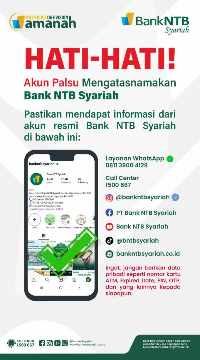 Waspada Akun Palsu Atasnamakan Bank NTB Syariah