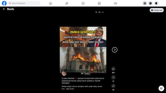 CEK FAKTA: Benarkah Video Masjid Nurul Huda di Lahore Pakistan Diserang Rudal India?
